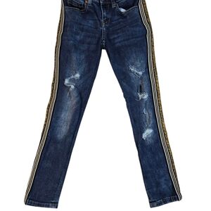 Kidpik Distressed Blue Jeans with Gold & Cheetah Stripes